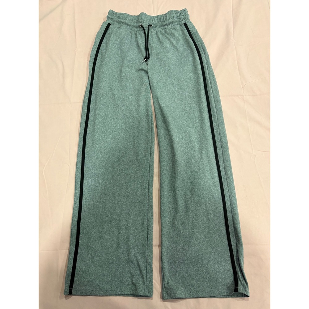 Feather Sage Green Wide Leg Lounge Pants Black Side Stripe Drawstring Large